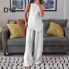 Women's Irregular Hem 2 Piece Outfit Sleeveless Crew Neck Top Wide Leg Pants Lounge Set Summer Casual Tracksuit