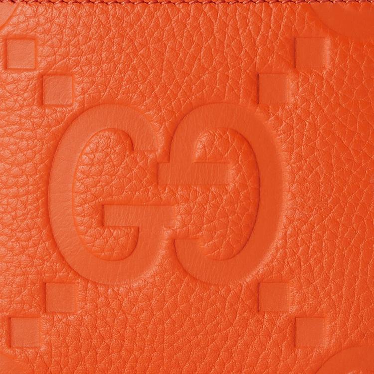 Gucci Двустворчатый кошелек из оранжевой зернистой кожи с тиснением GG для унисекс, роскошный, для повседневного использования