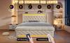Upholstered Bed Double 140x200cm, with LED Lights, Storage Headboard with USB and Type-C Ports, Hydraulic Storage, Beige, Velvet (Without Mattress)