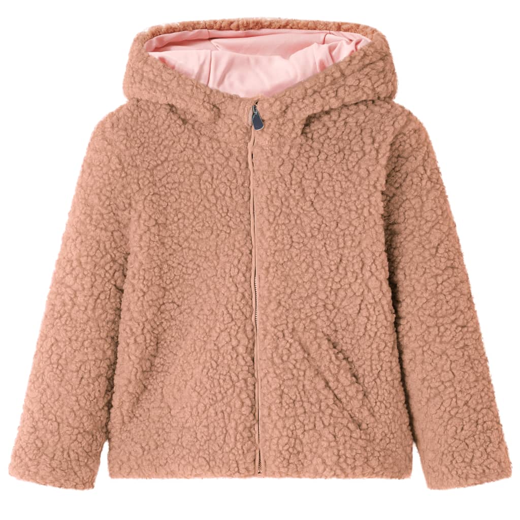 Kids Hooded Jacket Teddy Faux Fur Light Cognac Size 92