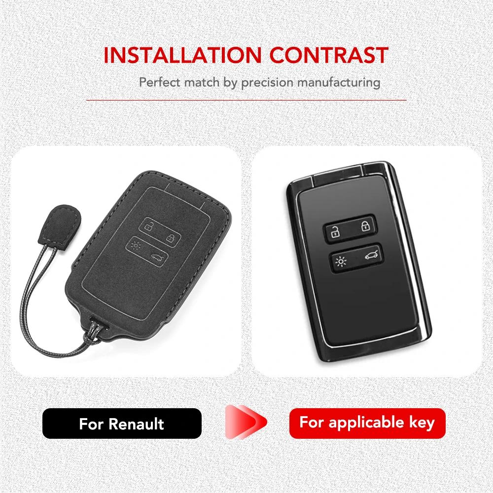 Чехол для автомобильного ключа из замши и кожи для Renault Duster Captur Clio Logan Megane RS 1 2 3 4 Koleos Scenic Nema Fluence Zoe Аксессуар