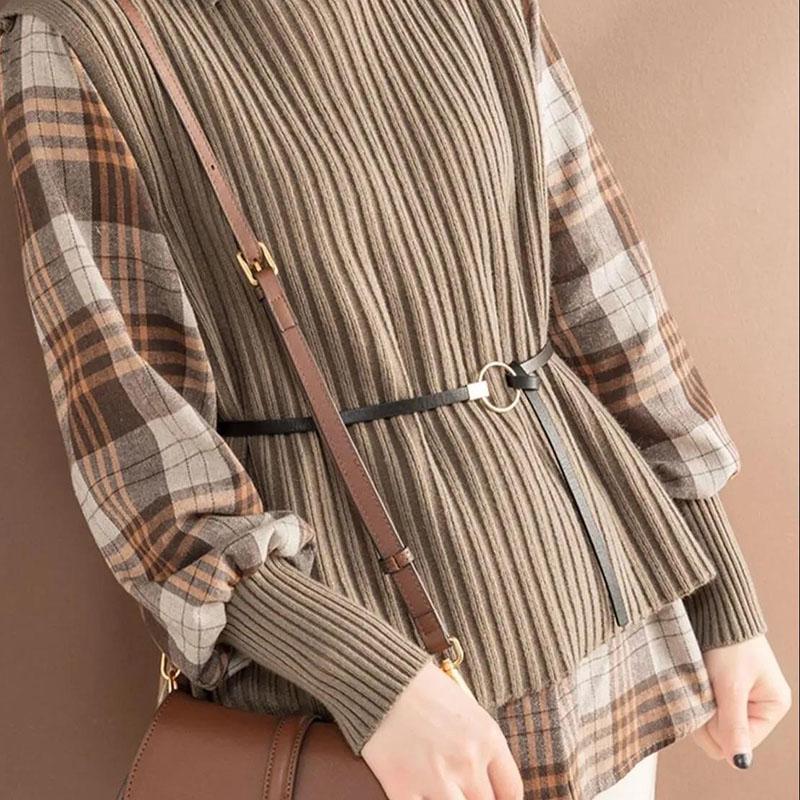 Клетчатая рубашка, вязаный жилет, комплект из двух предметов, женский весенне-осенний корейский вариант, тонкий