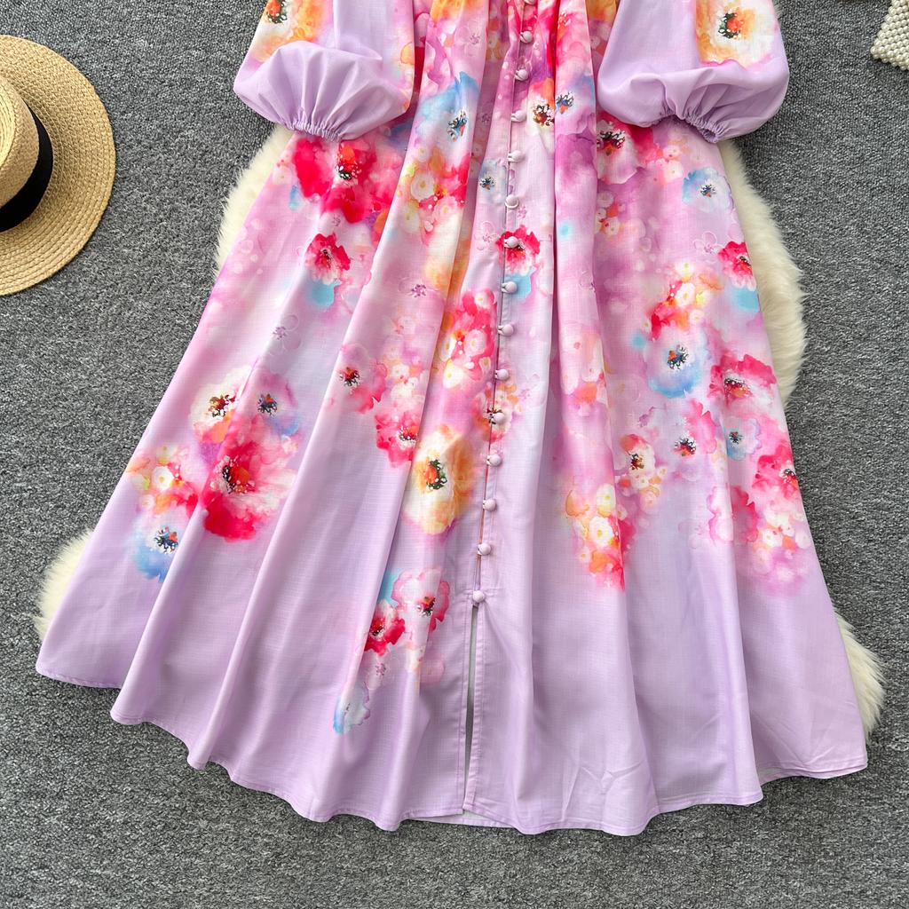 Весна-лето Женские однобортные платья с V-образным вырезом и кружевным воротником Длинные макси-платья для пляжа на берегу моря