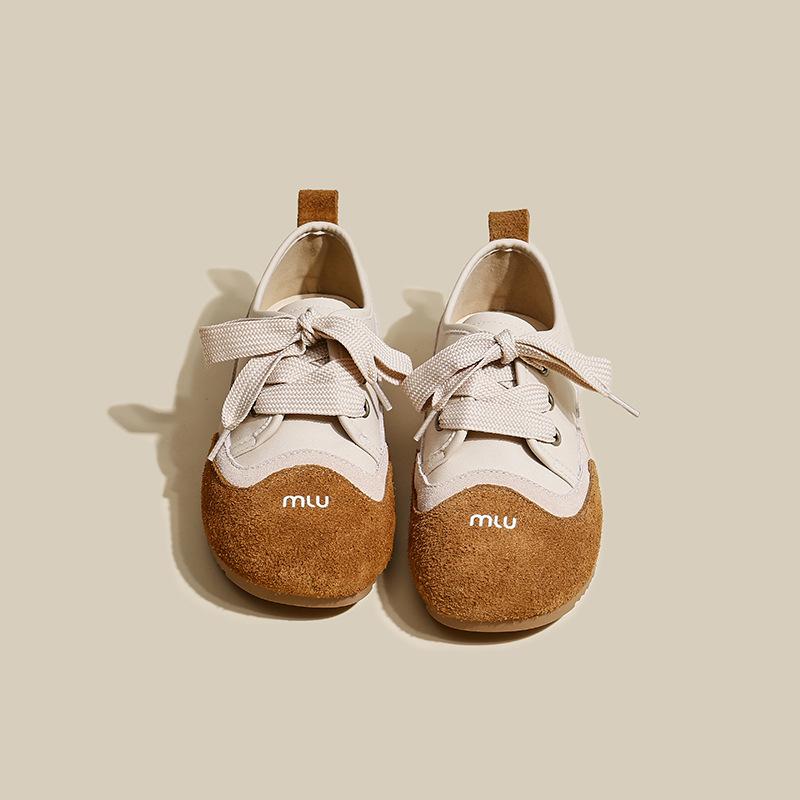 Gu Yunshu Urban Leisure~ Новые удобные спортивные туфли из матовой кожи на шнуровке с мягкой подошвой и плоской подошвой, поступление осенью 2024 г.