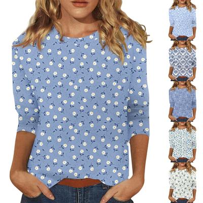 Женская модная повседневная свободная футболка с круглым вырезом и рукавами 3/4 с принтом, женский топ