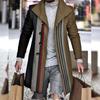 Lapel Long Sleeves Pockets Single-breasted Men Windbreaker Autumn Winter Mid-Length Plaid Patchwork Thickened Woolen Coat