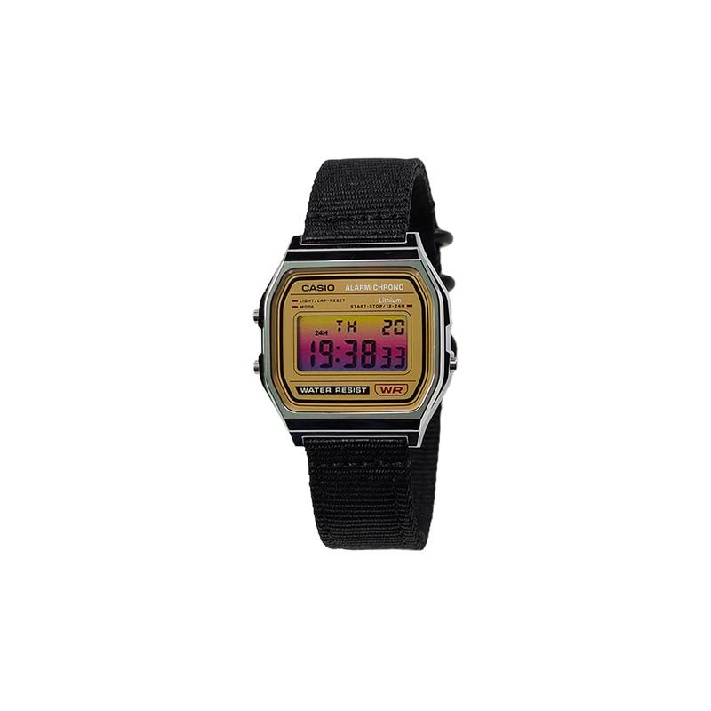 Casio Индивидуальные часы модифицированная серия серебристый полимерный корпус водозащита на каждый день модные кварцевые нейлоновый ремешок мужские часы золотой циферблат A158WEA-9