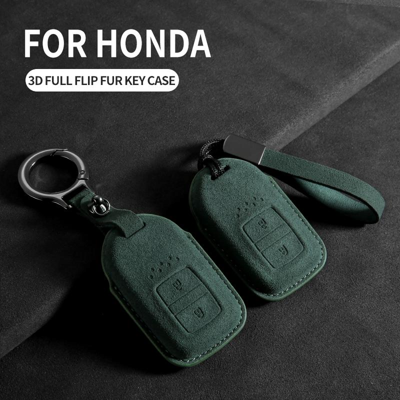 Car Remote Key Case Cover For Honda HRV XRV URV Vezel City Civic Jazz BRV BR-V Accord  4 Buttons Suede Keychain Holder Shell