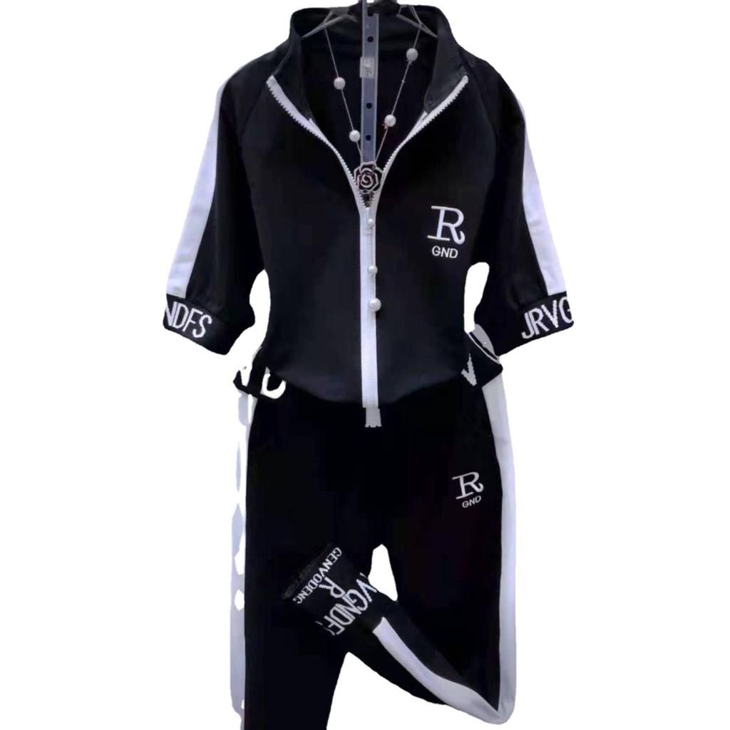 Women's Fashionable Casual Sportswear Short-sleeved Harem Pants Two-piece Set