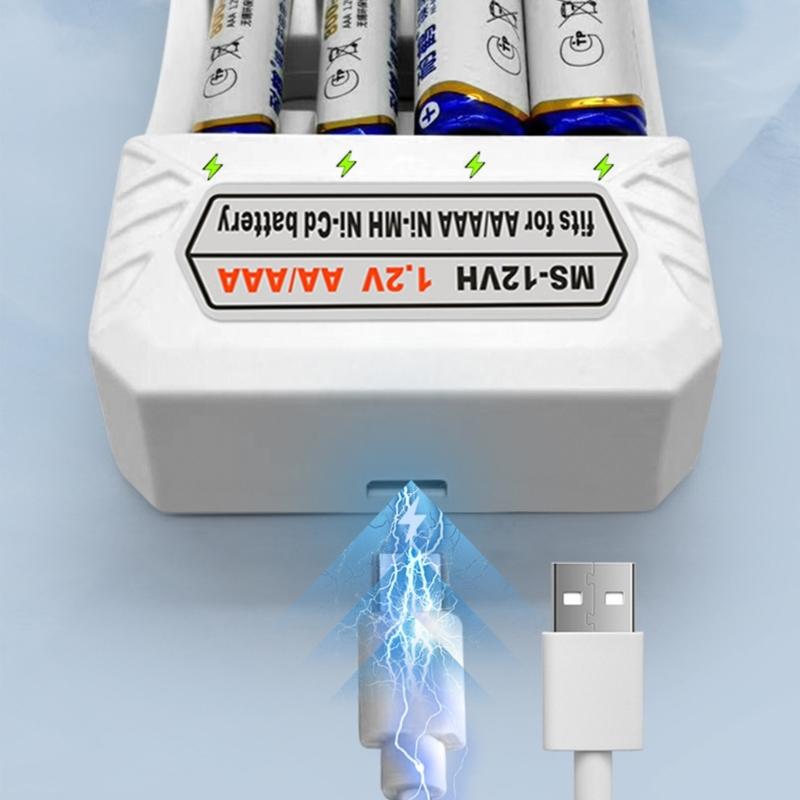 Portable Type C Charging Box Quick Charge 4-Bay Charger Dock Base for 1-4pcs 1.2V AA/3A NiMH Batteries Gray White