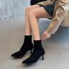 Острый носок женские ботильоны замшевые сексуальные туфли на среднем каблуке элегантные туфли женские 2024 тренд новые зимние сапоги туфли-лодочки зимняя мода женские ботинки
