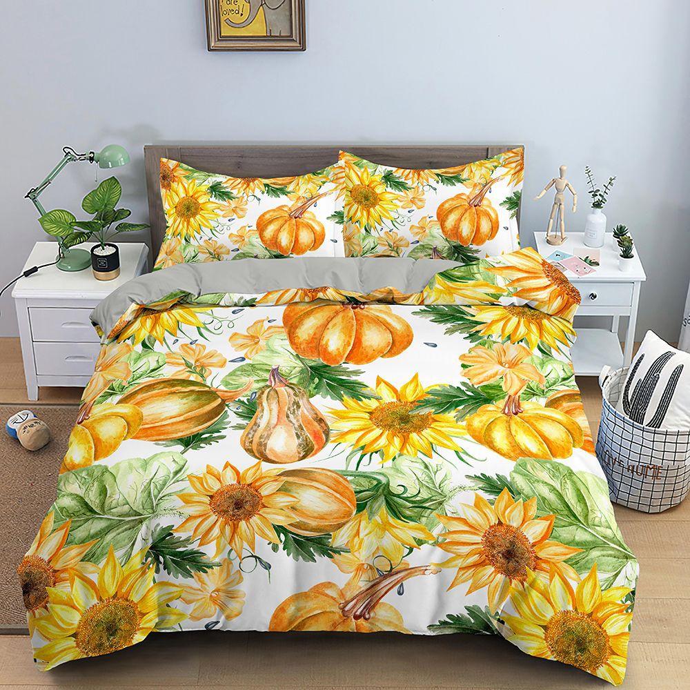 Bedding Set Evil Maple Leaf Pumpkin Theme Print Quilt Cover and Pillowcase 2/3 Pieces EU/US/AU/UK Single Double Bed Home Decoration