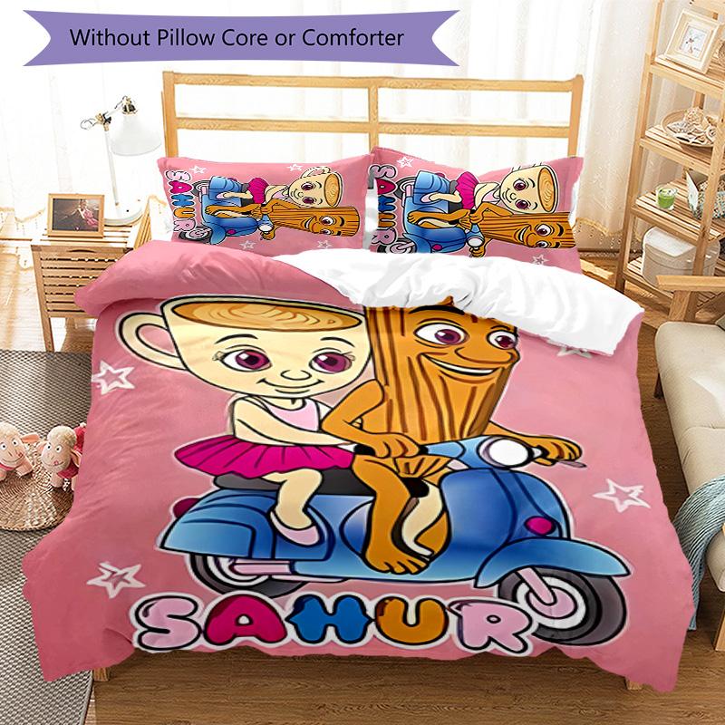 3pcs Italian Brainrot characters2 pattern bedding set duvet cover set includes duvet cover &pillowcases, perfect all season bedroom decoration & gift