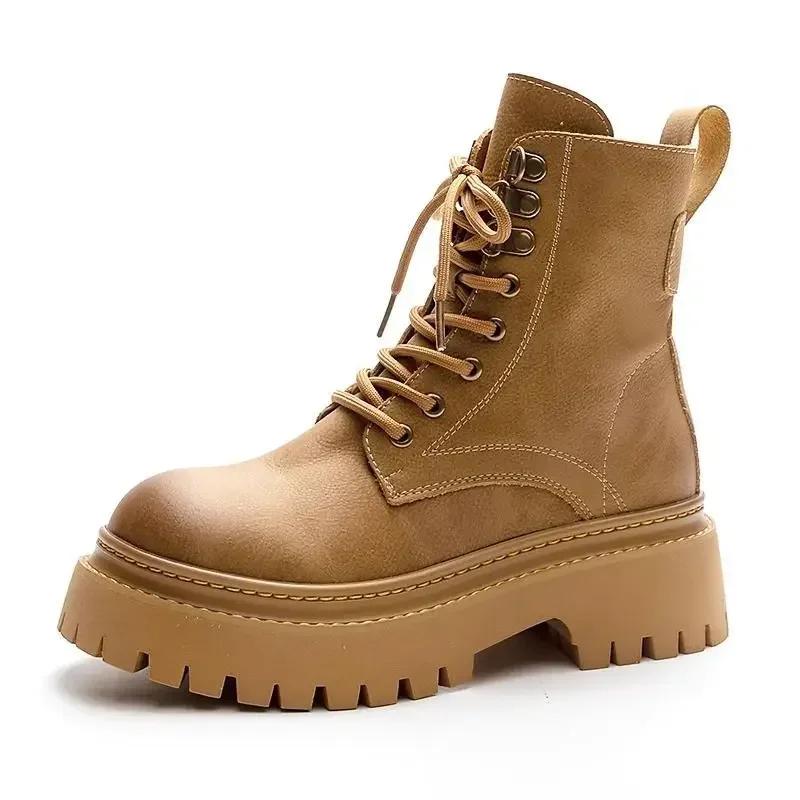 Модные байкерские ботинки на толстой подошве, женские короткие туфли на платформе, кожаные женские ботильоны с круглым носком, весна 2024, осенний тренд, новинка