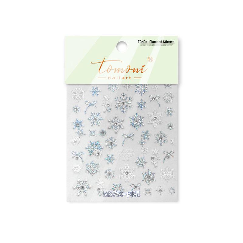 Сотрудничество Tomoni Crystal Nail Stickers - Японский металлический нейл-арт "Снежинка".