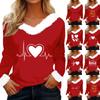 Women's T-shirt Valentine's Day Printed Shirt Long Sleeved Party Lover Wool Collar V-neck Top