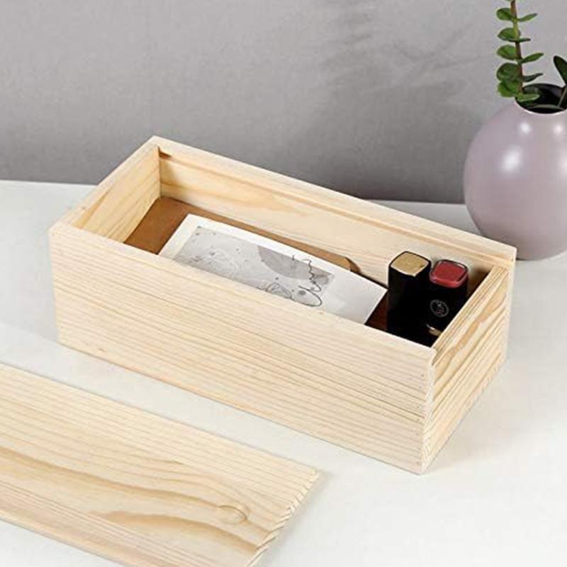 Wooden Box Pine Pull Box Jewelry Organizer Sliding Cover Wooden Box Home Storage Case Wooden Storage Keepsake Box