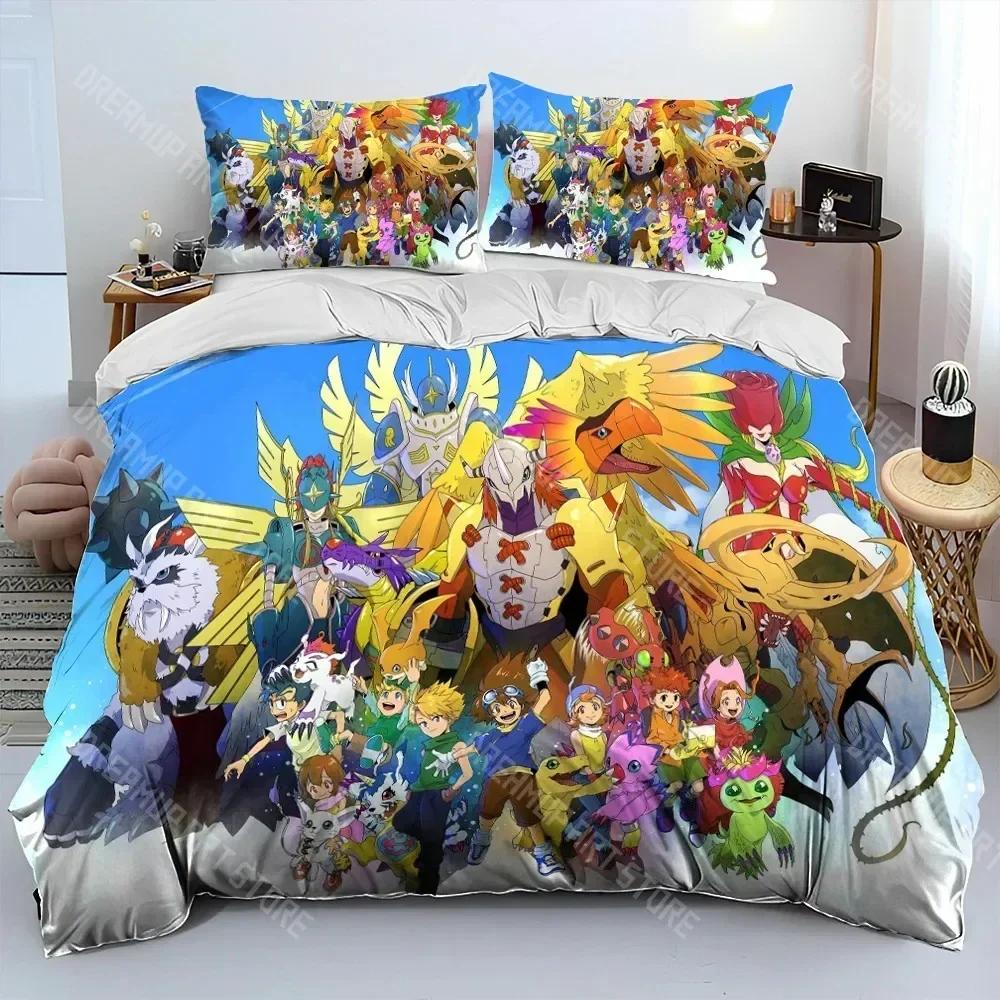 Digimon Adventure Монстр Мультфильм Комплект постельного белья,Пододеяльник Комплект для кровати Покрывало Наволочка,Комплект постельного белья размера кинг, квин