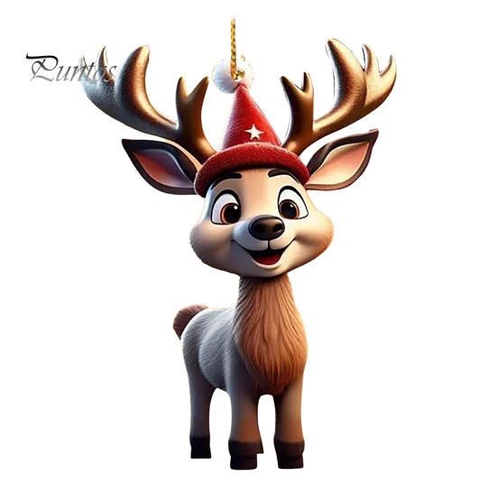 Рождественский олень подвеска акриловый 2D плоский олень подвесное украшение мультяшный Санта Клаус шапка олень подвеска для дома рождественский декор елки