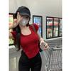 Summer Square Neck Short Slim T-shirt with Irregular Base and Hot Girls with Women's Slit Short-sleeved Tops Make Them Look Slim