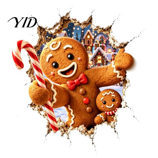 Holiday Atmosphere Decor Christmas Break-In 3D Wall Decal, Santa Claus/Deer/Snowman/Elf/Dog/Nutcracker/Gingerbread Man Patterns Window Festive
