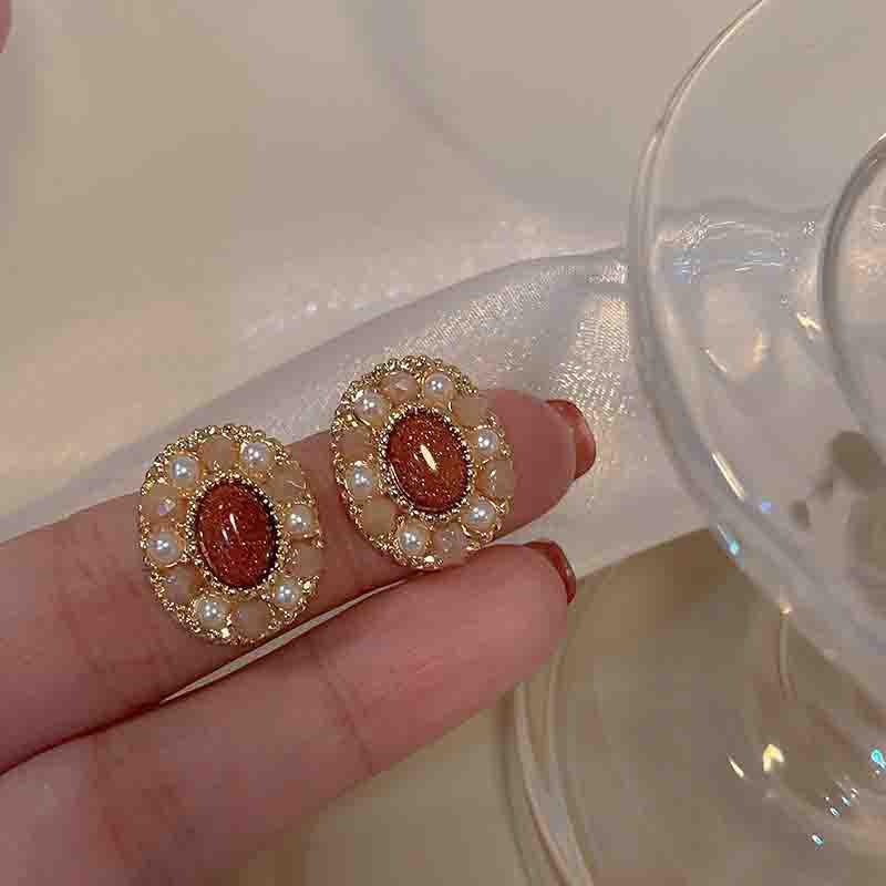 Серьги-гвоздики из серебра S925 с жемчугом винно-красного цвета - Модные 2023 Изысканные модные украшения