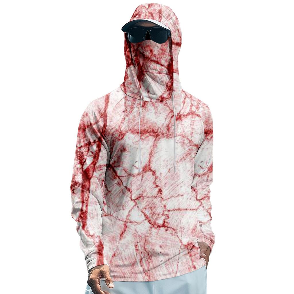 Мужская худи реглан для рыбалки с принтами на Хэллоуин - UPF 50+ УФ защита, длинный рукав, солнцезащитная рубашка с сетчатым козырьком