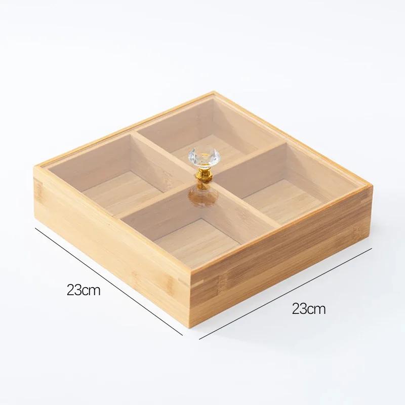 Бамбуковый поднос для хранения орехов, деревянные подносы для сухофруктов, конфет, с крышкой, блюдо для закусок Dim Sum для вечеринок, семейных вечеринок