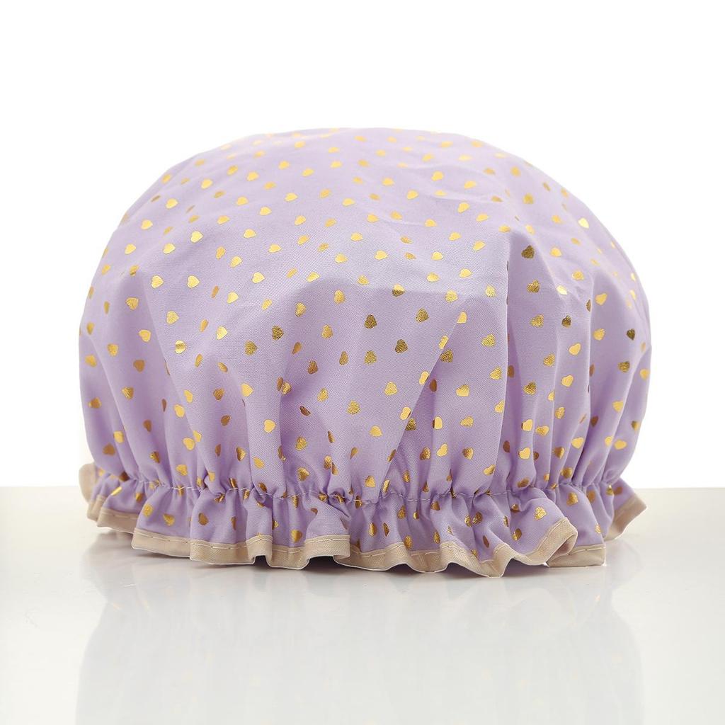 Двухслойная шапочка для душа Водонепроницаемая шапочка для волос Полиэстер-хлопок с принтом и золотым тиснением Шапочка для душа PEVA Женский стиль для купания и принятия ванны