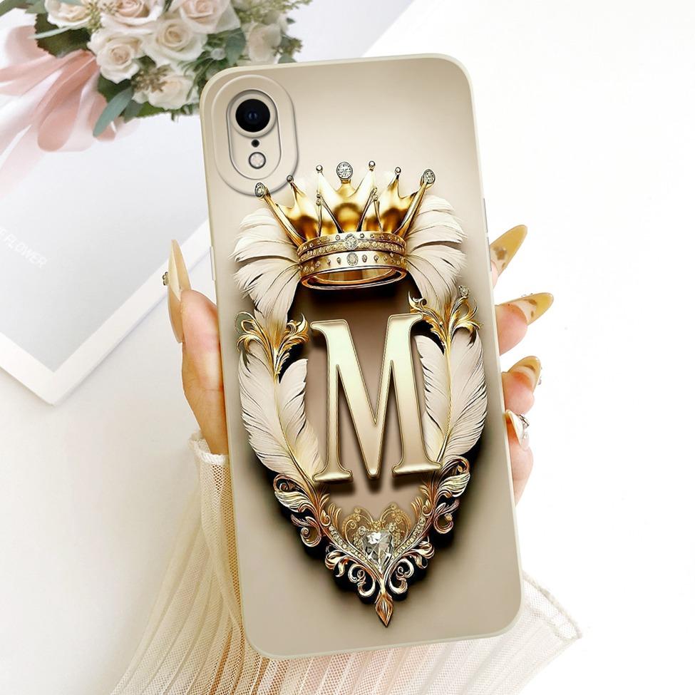 Для iPhone XR Чехол Cover Роскошный Буквы от A до Z Крутая Корона 2D Расписной Силиконовый Корпус Телефона A2107 A2108 A2105 A2106 A1984