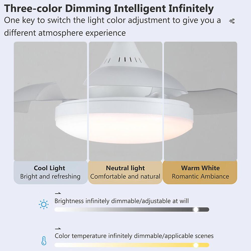 Светодиодный потолочный вентилятор с цоколем E27, бесшумный, с пультом управления + приложение, диммируемый, для гостиной, спальни, кабинета
