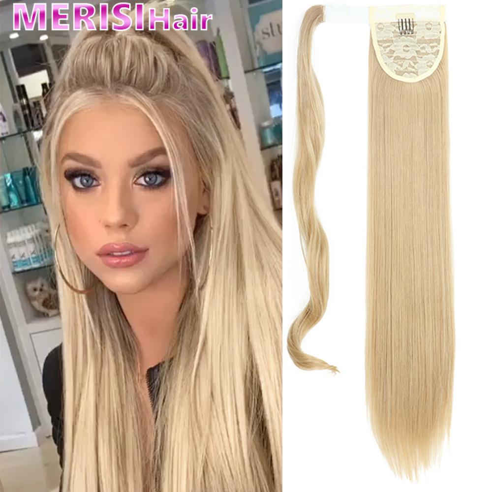MERISIHAIR Длинный прямой хвост на клипсах Искусственный хвост Парик для хвоста с заколками Синтетический хвост Наращивание волос