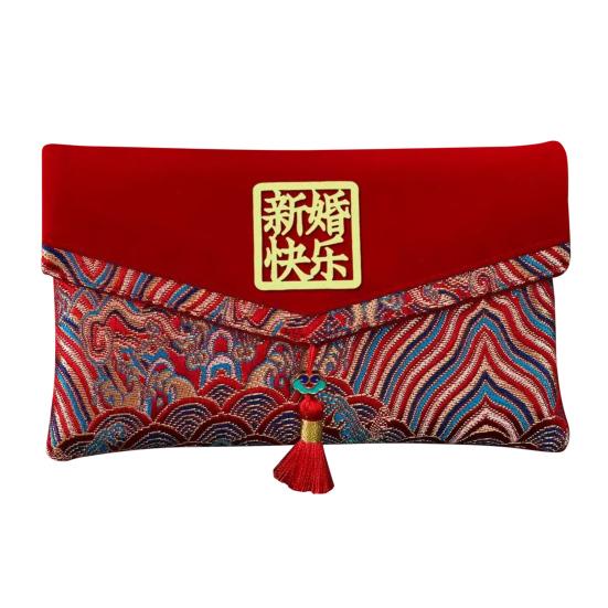 Свадебный красный конверт большой вместимости с вышивкой-благословением и кисточкой, красный конверт для денег в китайском стиле, красный конверт для денег на свадьбу