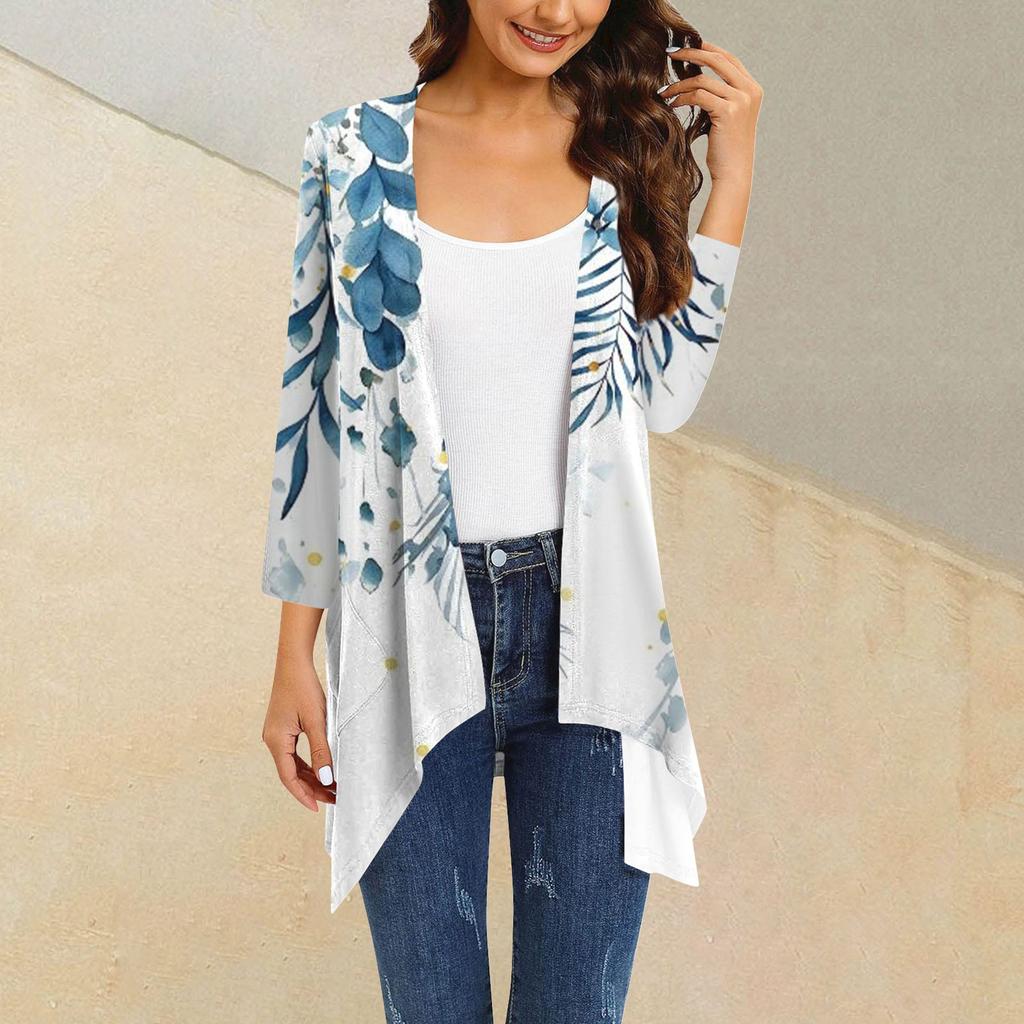 Женский кардиган неправильной формы с принтом, рукавами три четверти и карманной курткой