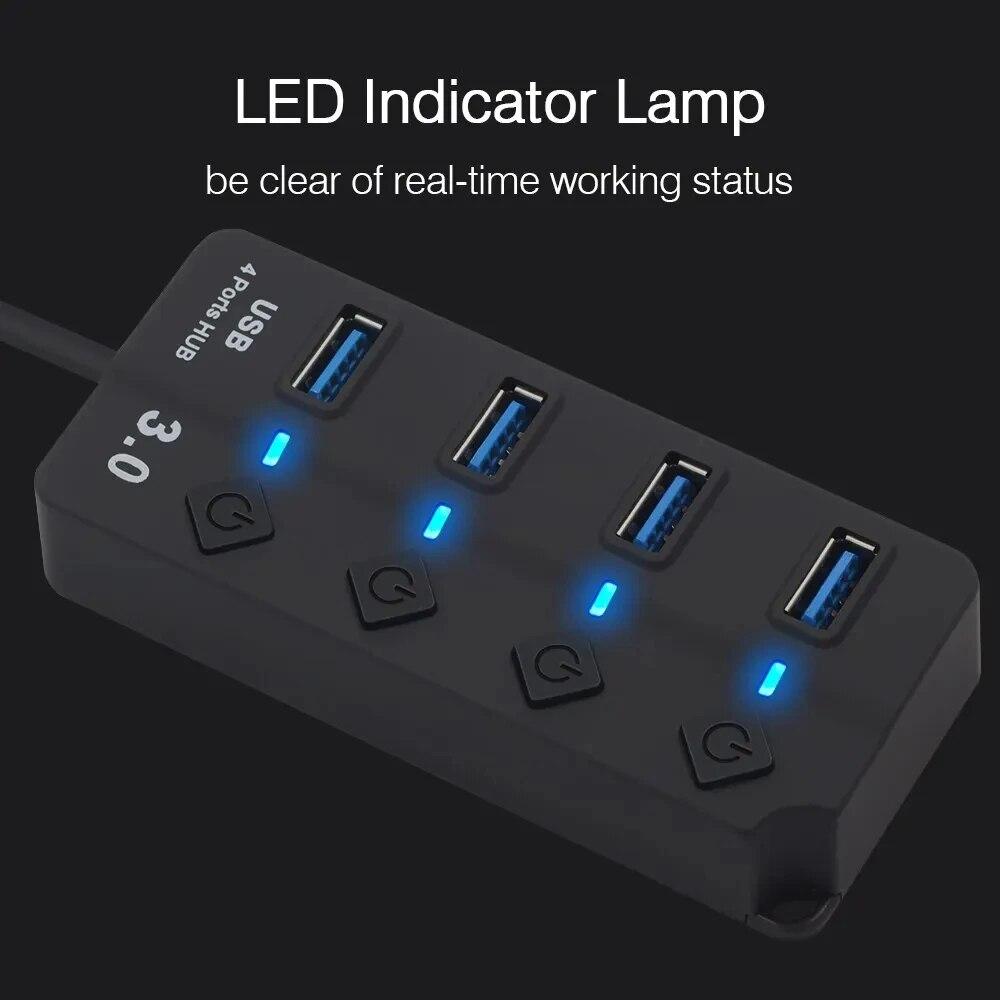 USB-концентратор 3.0 4-в-1, USB 2.0-разветвитель, Мультипортовый адаптер, Независимый выключатель питания, Удлинитель C?ble Де 3