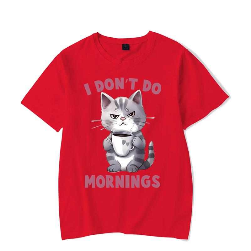 Футболки с графическим принтом «Я не делаю утро» Футболки с забавным котом и кофе Футболки больших размеров Модные футболки в стиле Харадзюку Женские и мужские футболки
