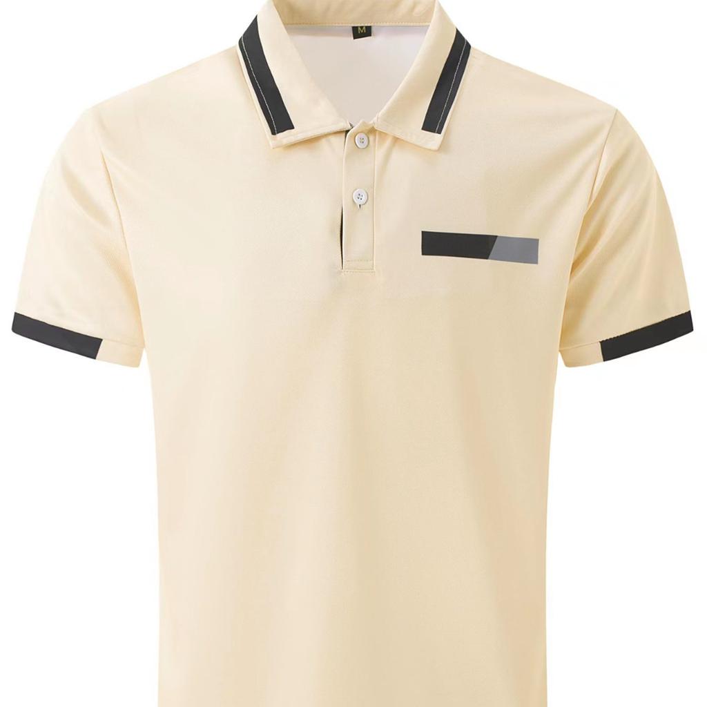 New Men's Casual POLO Shirt Chest False Pockets Lapel Buttons Business T-shirt Tops Male