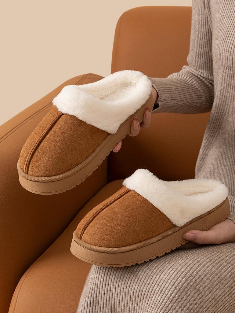 Зимние домашние хлопковые тапочки, домашние противоскользящие плюшевые теплые парные тапочки на толстой подошве