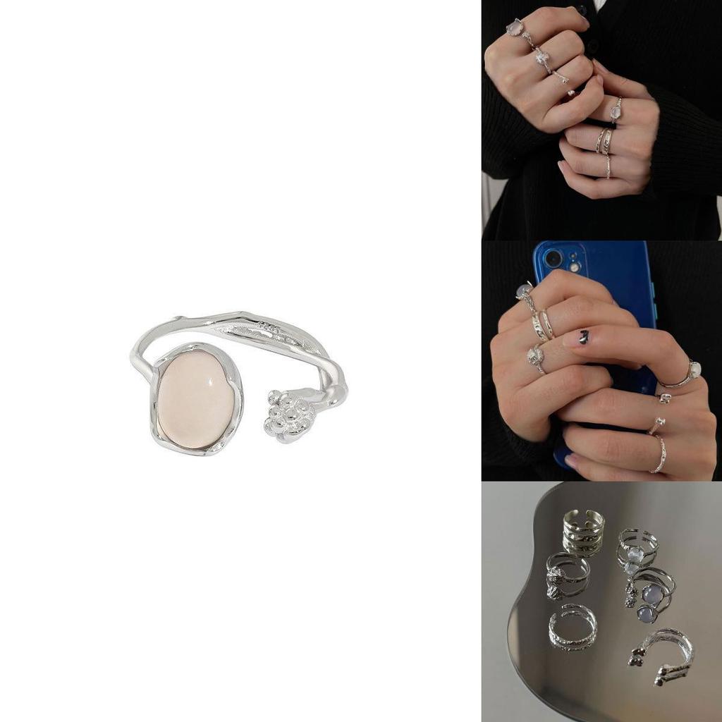Потрясающее корейское геометрическое открытое регулируемое кольцо из стерлингового серебра 925 пробы с уникальными кристаллами-самоцветами