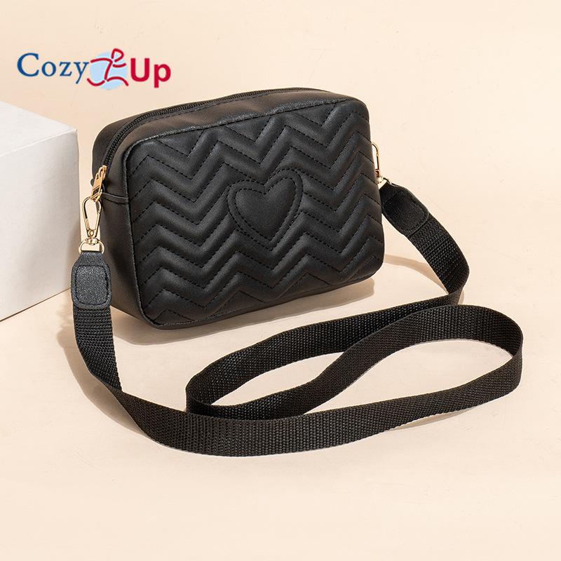 Cozy Up Solid Color Diagonal Camera Bag with Wave Pattern Heart Embroidered Shoulder Bag