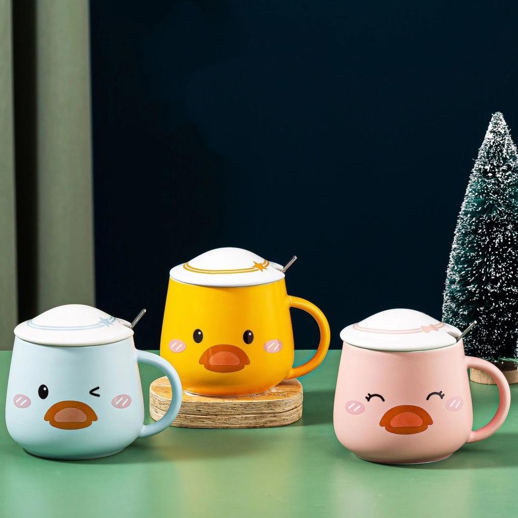 Cartoon Duck Wearing Hat Duck Cup Ceramic Cup with Porcelain Lid Student Gift Cup Couple Mug Environmentally Friendly