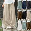Женские модные свободные повседневные однотонные брюки из хлопка и льна с карманами