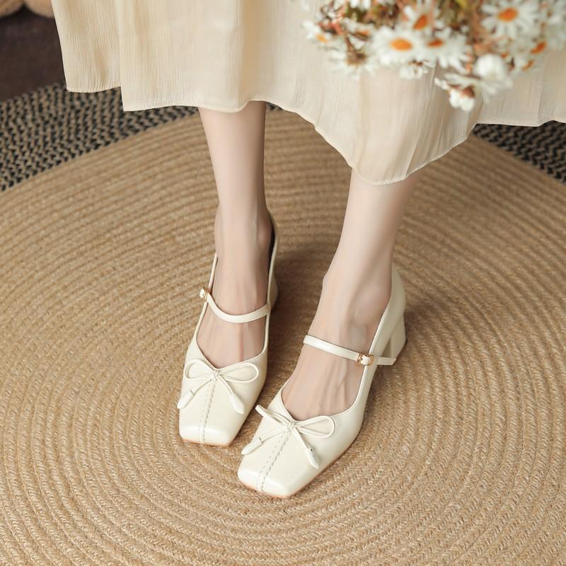 Fashion 2025 Spring Autumn Thick Heels Women Mary Jane Shoes Fashion Butterfly-knot Shoes Ladies Elegant Wedding Party Pumps