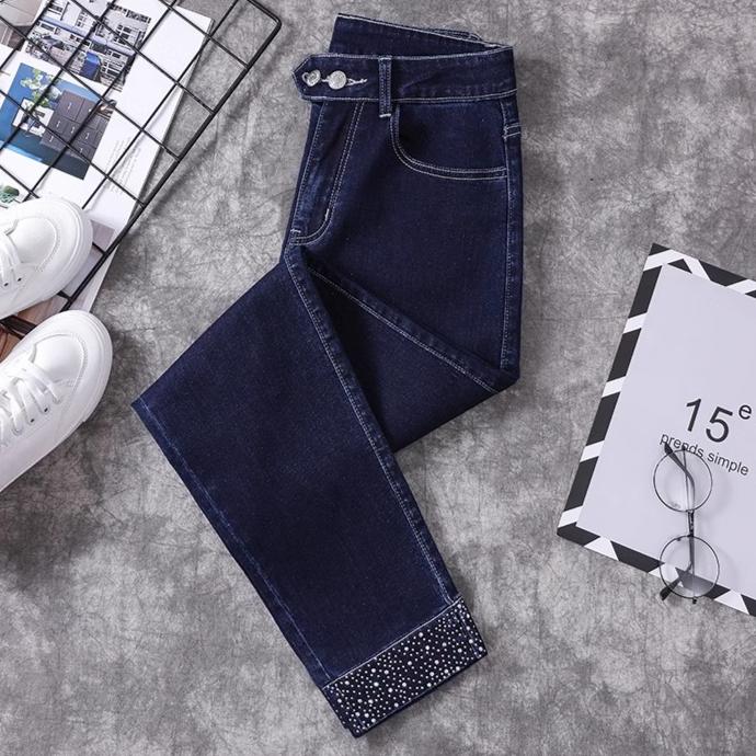 Dimanaf 2024 Большие размеры Женские осенние джинсы однотонные брюки шаровары джинсовые женские эластичные базовые синие брюки с высокой талией модные новые брюки большого размера 4XL 5XL