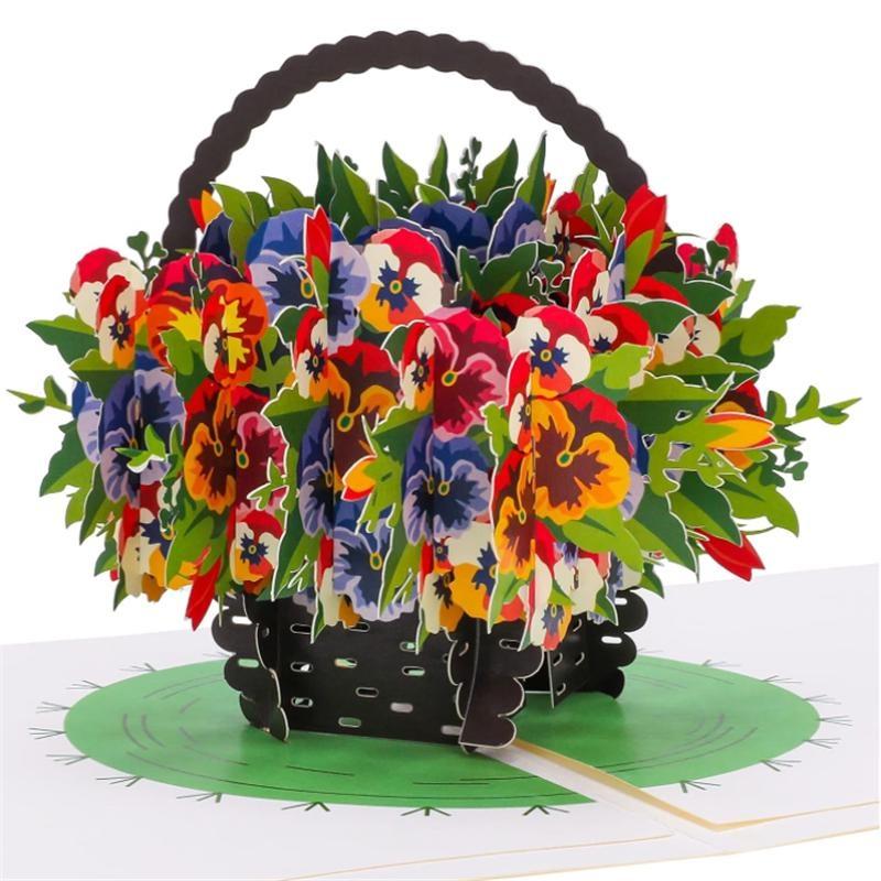 Цветочная открытка, красочная цветочная корзина с конвертом, всплывающая поздравительная открытка для матери, свадьба, день святого Валентина, годовщина, день рождения, Рождество