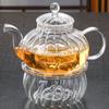 Transparent Pumpkin-Shaped Glass Teapot and Tea Warmer Set, 600ml Capacity, Includes Tea Strainer, Teapot, Pot Warmer, and Candle Holder. Stylish