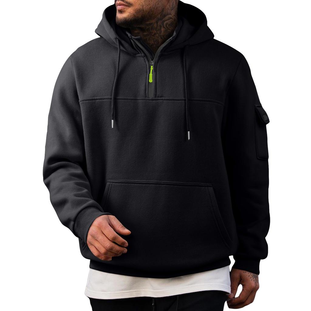 Мужская толстовка с капюшоном на молнии, с карманом на рукаве, кардиган, спортивная, большого размера, повседневная
