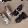 Мода Роскошная Хрустальная Пряжка Платформа Лофер Женщина Элегантная Толстая Подошва Высокий Каблук Слипоны Кожаная Обувь Дамы Блеск Британский Стиль Платье Zapatos
