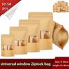 10-50 шт. Вертикальные пакеты из крафт-бумаги с застежкой-молнией Bone Zipper и окошком для печенья, орехов, закусок, чая, самозапечатывающиеся пакеты