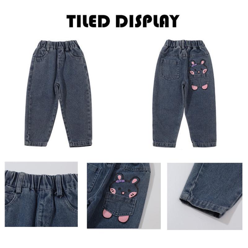 Children Cartoon Rabbit Jeans Thin Girls Loose Pocket Denim Pants Kids Fashion Casual Trousers
